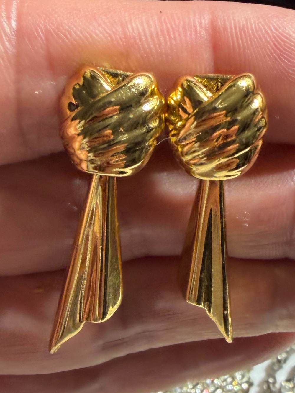 Vintage Monet Gold Tone Sculpted Knot Drop Earrings